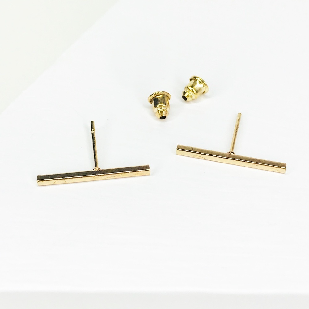 Gold Bar Stud Earrings - Picture 1 of 8
